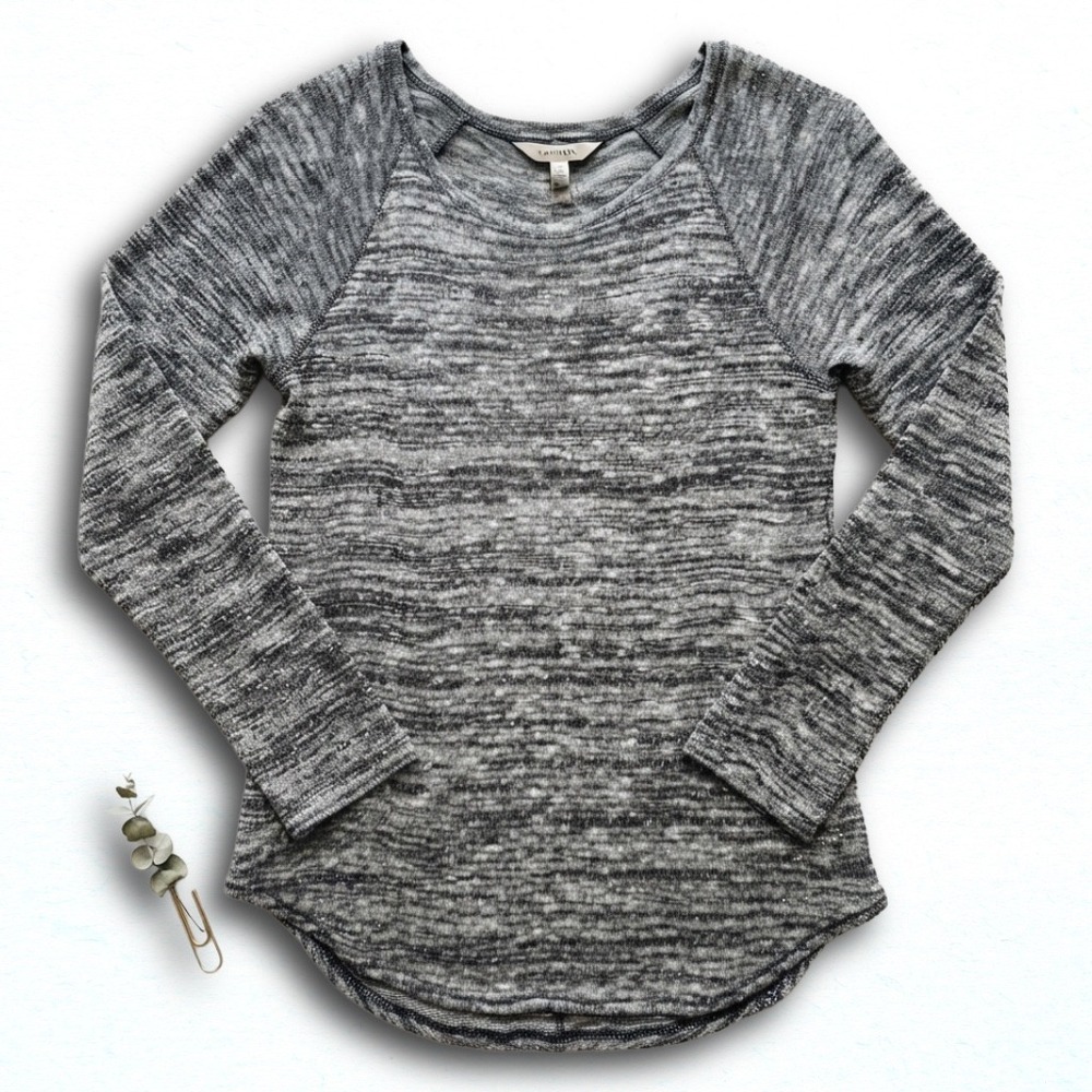 Athleta Womens XS Gray Space Dye Metallic Shimmer Raglan Long Sleeve Top